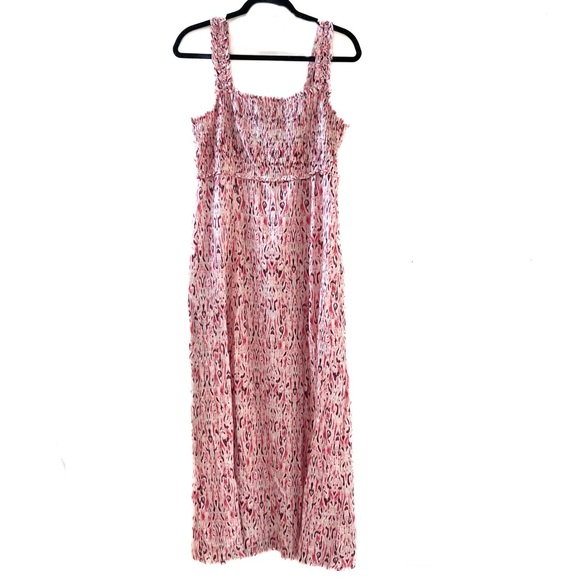 ZARA NWT 2024 Pink Linen Blend Printed Midi Dress Ruched Elastic Top Size XL - Picture 3 of 13